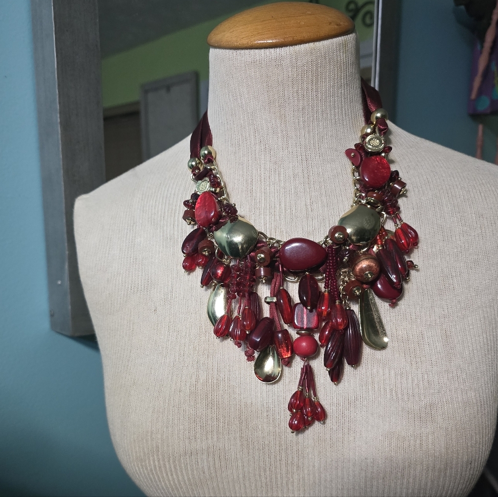Exoctic Red and Gold Chico's Statement Necklace